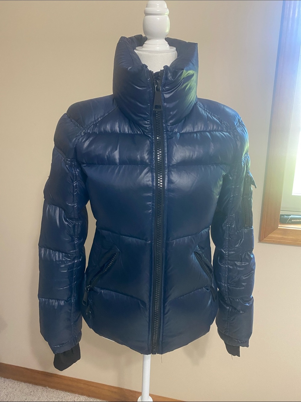SAM. Navy Quilted Puffer Jacket with High Collar
